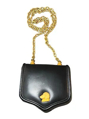 Vtg Vicenza Black Leather Gold Figural Labrador  Purse Weighty Gold Chain RARE • $249