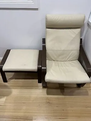 IKEA POÄNG Armchair And Footstool Brown/Glose Eggshell Leather • $250