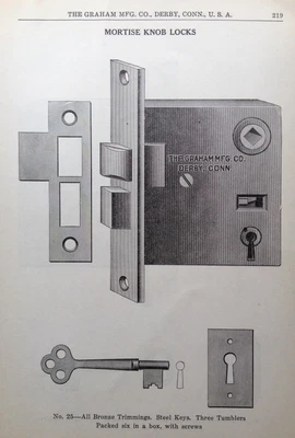 $5.99 • Buy Graham Mfg. Co. Derby, Conn. C.1900 Catalog Pg Ad. Mortise Knob Locks(g11)