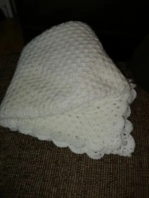 Handmade Crocheted Baby Blanket In White • £9.99