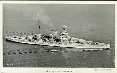 HMS Queen Elizabeth (1913) WWI WWII Royal Navy Dreadnought Battleship Postcard • £4