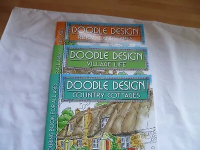 3 X Doodle Design Colouring Books Village Life Rural Landscapes & Country Cotta • £8