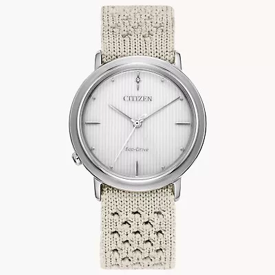 Citizen Ecosphere Eco-Drive Womens Beige Sustainable Nylon Watch 34MM EM1006-07A • $121.99