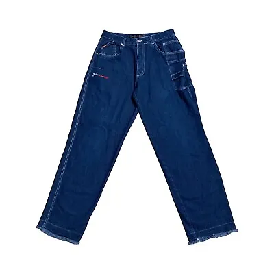 Vintage FUBU Men's Jeans Blue Cargo Carpenter Baggy Denim Y2K Size 34x33 • $27.89