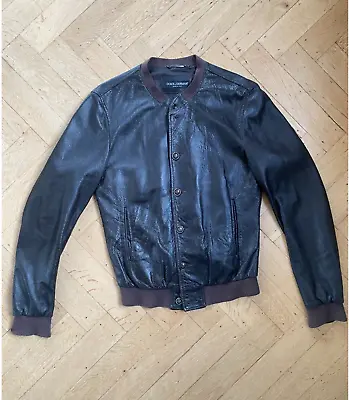 Dolce&Gabbana D&G Leather Bomber Jacket Leather Brown Size 46 • £350