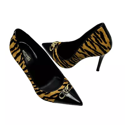 NEW MICHAEL Michael Kors Parker 6.5 Tiger Print Calf Hair And Leather Heel Pumps • $89.99