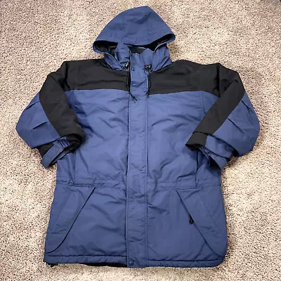 Vintage LL Bean Coat Mens Medium Blue Black Ski Jacket Parka Outdoor Hooded • $29.77