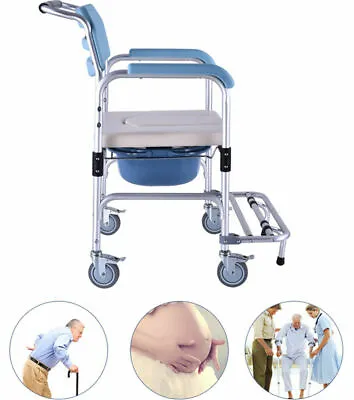 Mobile Commode Shower Chair Portable Toilet With Wheels Mobility Disability Aid • £126.99