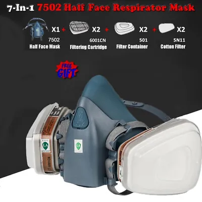 7502 Spray Painting Mask 7 In 1 Set Half Face Chemical Gas Vapor Respirator UK • £11.89