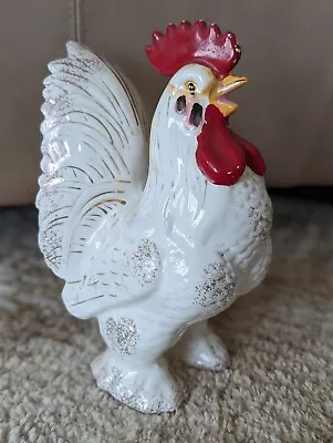 Vintage White Ceramic Rooster Red Comb Hand Painted 9  Chicken Figurine Japan • $24.97