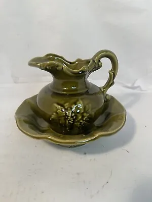 Vintage McCoy Pottery Green Pitcher With Wash Basin Bowl  • $15.99