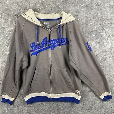 LA Dodgers Jacket Mens Medium Gray Los Angeles Zip Up Hoodie Coat Embroidered • $29.99