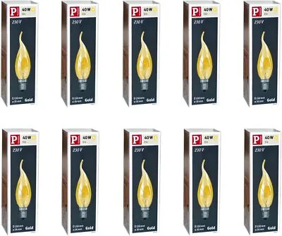 10-Pack Of Paulmann 40W SES E14 Gold Bent Tip Flared Candle Bulbs Dimmable Wa... • £16.48