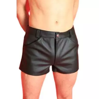 Men Geniune Leather Shorts Black Casual 4 Pockets Short Zipper Fly Leather Short • $49.99