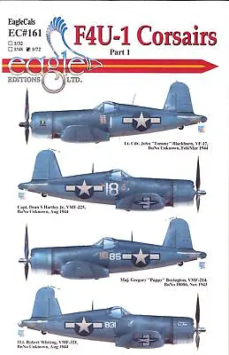 EagleCal Decals 1/72 VOUGHT F4U-1 CORSAIR American WWII Fighter Part 1 • $11.99
