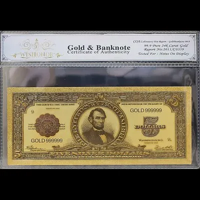 Gold 1923 $5 Five Dollars Banknote Collectible With Bag & Certificate • $15.95