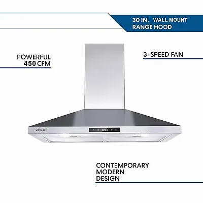 30  Wall Mount Range Hood Stainless Steel Kitchen Vent 450CFM 3-Speed Touch New • $129.99
