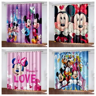 Girls Curtains Kids 3D Cartoon Mickey Mouse Blackout Curtains Ring Top Eyelet • £28.20