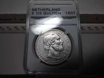 1857 Netherland 2 1/2 Gulden Silver Crown • $58