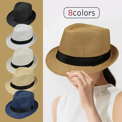 Men Women Monofilament Straw Hat Trilby Cuban Sun Cap Panama Short Brim Summer • $13.74