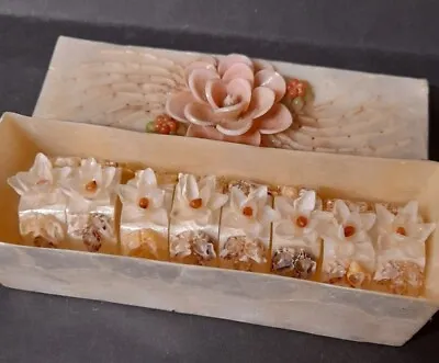 Vintage Set Of 8 Mother Of Pearl Napkin Rings In Original Box With Shell Design  • $125.03