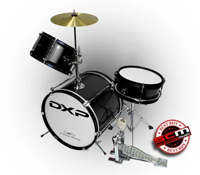 Junior 3 Piece Drum Set DXP Great Quality Black Finish With Cymbal & Sticks • $249