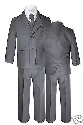 $62.99 • Buy Charcoal Dark Gray Formal Wedding Vest Tuxedo Suits For Boys Baby Toddler Teen 