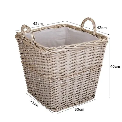 Wickerfield Square Wicker Log Basket Wicker Storage Basket With Lining • £25.99