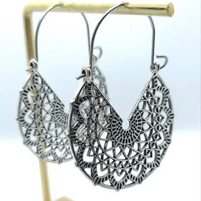 Bell Lattice Mandala Filagree Hoop Earrings Boho Tribal Moroccan Native Jewelry • $23