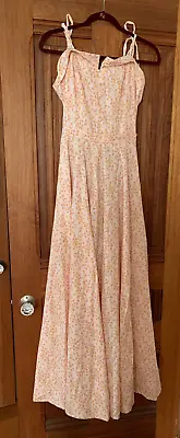 Vintage 60s 70s Formal Prom Dress Pink Roses/floral Handmade! Cottage Core • $38