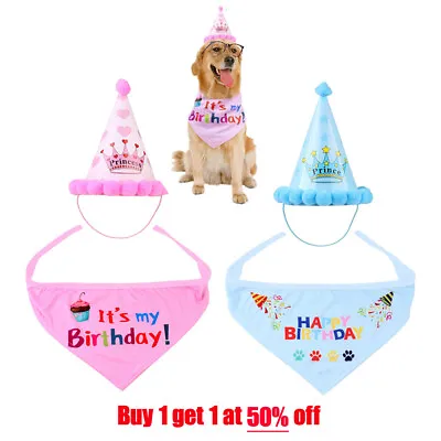 Pet Dog Cat Happy Birthday Hat Headwear Bandana Neckerchief Ties Party Fancy UK • £3.98