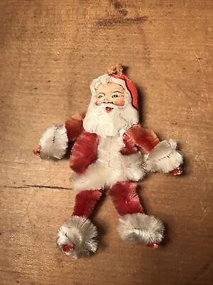 Vintage 1950s Chenille Santa Ornament 4” H Paper Head • $15