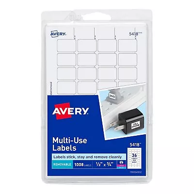 Avery Removable Multi-Use Labels 1/2 X 3/4 White 1008/Pack 05418 • $9.48