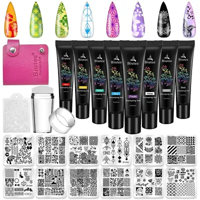 Nail Stamping Plates Set 12Pcs Templates 8 Colors Nail Stamping Polish Gel Nail • $35.99