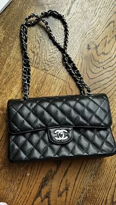 CHANEL Classic Double Flap Shoulder Bag Black Leather Caviar Palladium • £6000