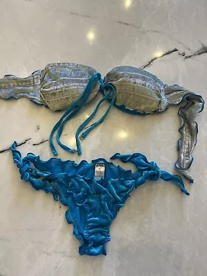 Calzedonia Swimwear Bikini Velvet Blue HM Stretchable Small • £55