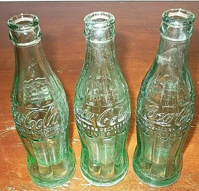 3 TRENTON NJ 6oz. GREEN COCA- COLA BOTTLES.....GOOD CONDITION • $10.99