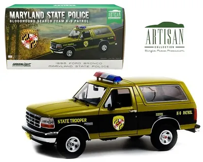 1/18 Greenlight 1996 Ford Bronco Maryland State Trooper Police K-9 Patrol 19113 • $53.95