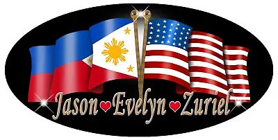 $5.99 • Buy Philippine American Unity Flags Decal Bumper Sticker Personalize Oval 3 X 6  USA