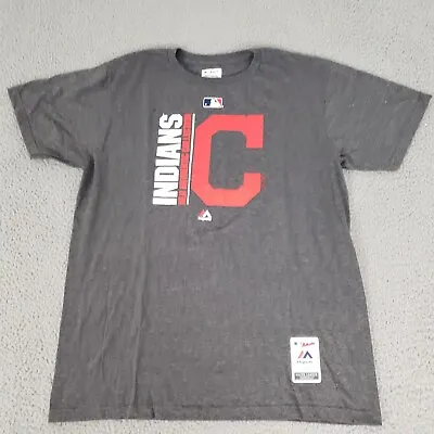 Cleveland Indians Shirt Mens Large Gray New Majestic Logo Graphic Tee SS Cotton • $2