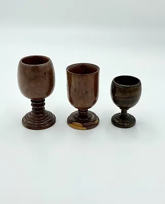 Antique Wooden Goblets And Egg Cup Handmade Collectible Lot Of 3 • $27