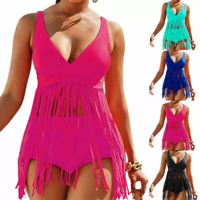 Women's Tassels Tankini Bikini Set Ladies Swim Dress Swimsuit Swimming Costume. • £20.99