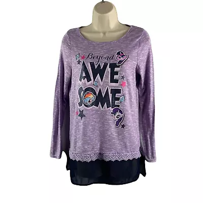 My Little Pony Girls Youth Long Sleeve Shirt Size XL Tunic Purple AWESOME Print • $8.96