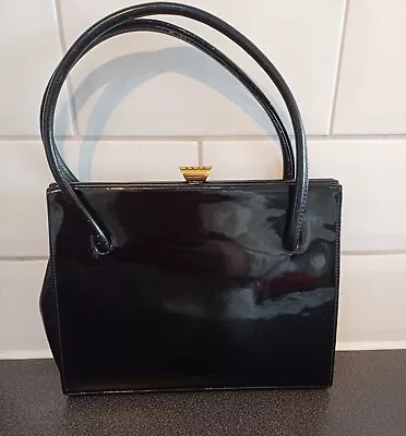 Waldy Bag Vintage  Fortnum And Mason Black Patent Handbag 60s 70s • £27.99