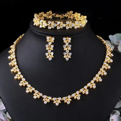 Gorgeous White African CZ Leaf Tennis Indian Gold Jewelry Set For Women Pageant • $25.59