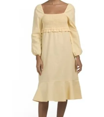 NEW 7 FOR ALL MAN KIND Soft Yellow Midi Long Sleeve Dress Size M • $39.99