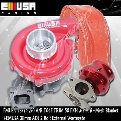 EMUSA RED T3/T4 Hybrid Turbo 0.63 A/R Turbine+Mesh Blanket+38MM Adj Wastegate • $289.99