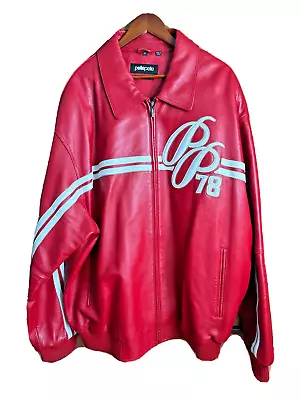 Pelle Pelle Marc Buchanan Red White Leather Jacket Coat Soda Club Men's Size 52 • $400