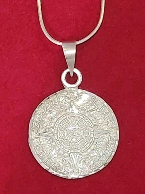 $49.99 • Buy 925 Sterling Silver Aztec Mayan Sun Calendar Pendant Necklace 18in Chain
