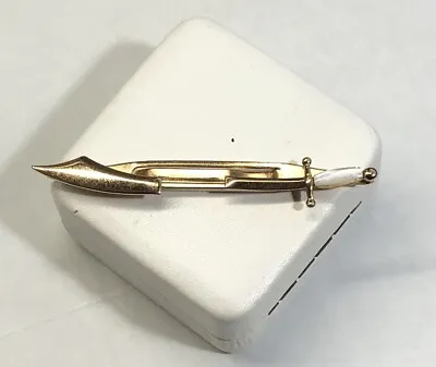 Vintage Gold Tn Swank Signed Sword Dagger Tie Bar Clip Mother Of Pearl Handle • $7.99